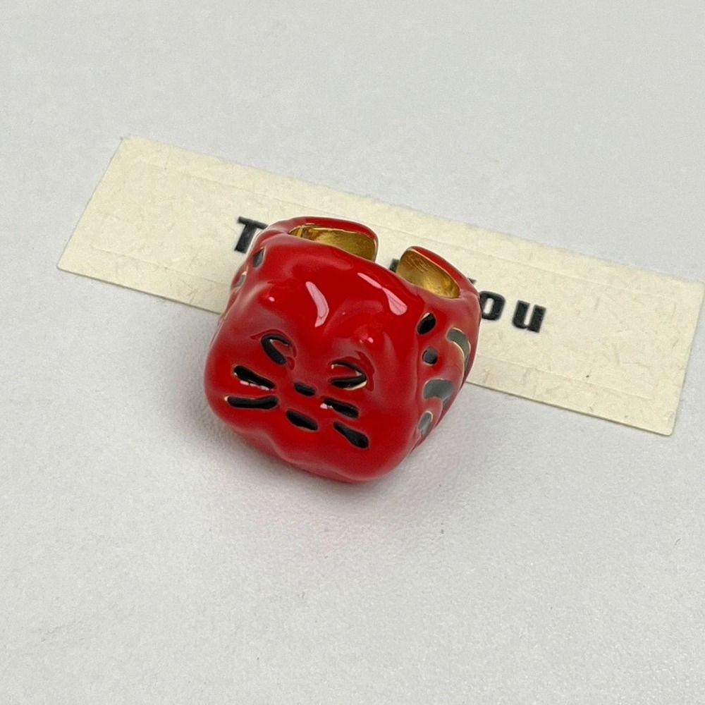 Korean Style Painting Ring Geometric Chunky Enamel Ring Personality Drip Oil Cat Ring  Men