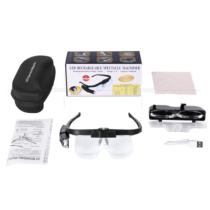 

Head-mounted Rechargeable Magnifier 1.5X 2.0X 2.5X LED Illuminated Magnifying Glass for Reading Jewelers Repair чорний