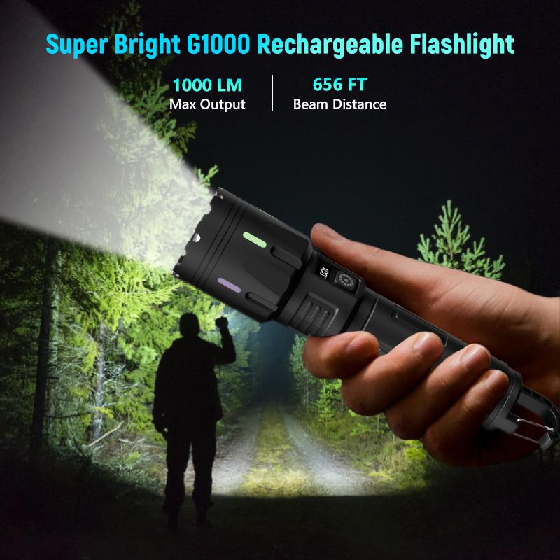High Strong Power Led Flashlights Emergency Spotlights Telescopic Zoom Built-in Battery USB Rechargeable Camping Torch