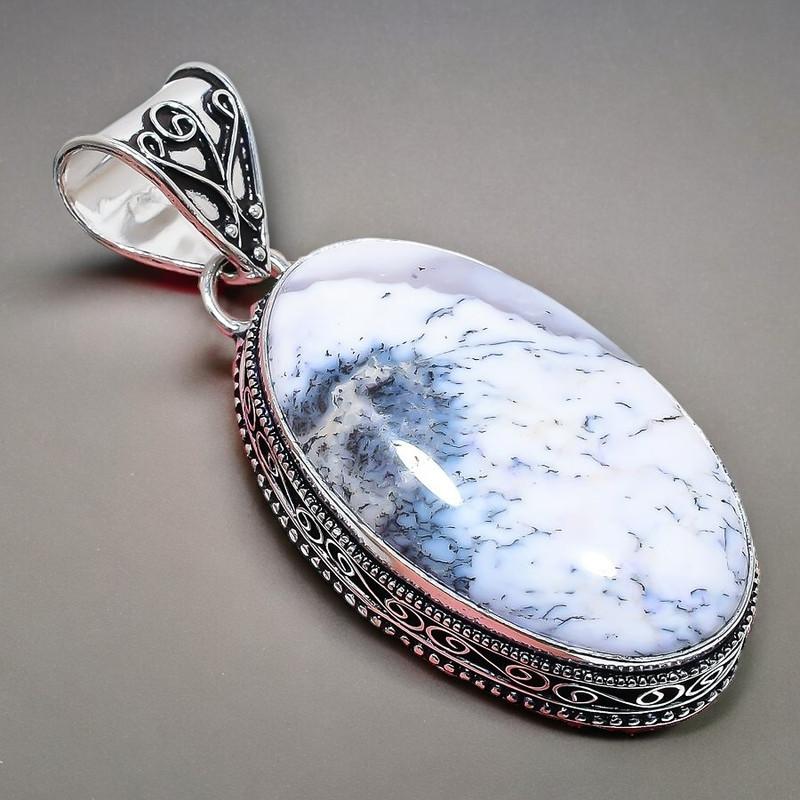 Dendrite Opal Gemstone Handmade 925 Sterling Silver Jewelry Pendant 2.17" AH-850