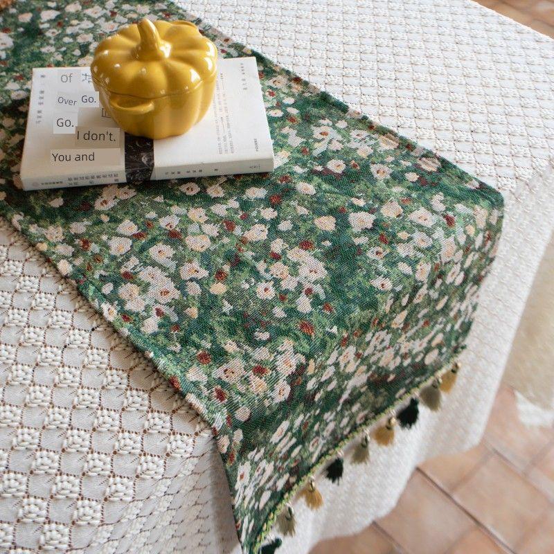 

American Retro Handmade Fringe Placemat Heat Proof Mat round Cup Mat Bowl Mat American Rustic Dining Table Fabric Decoration Green Spike (not machine washable) 33-120