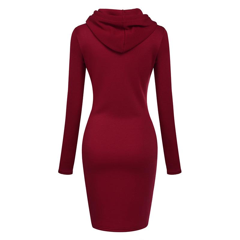 2023 Autumn/Winter Women's Solid Color Long Sleeve Hooded Mid-Length Sweatshirt Dress