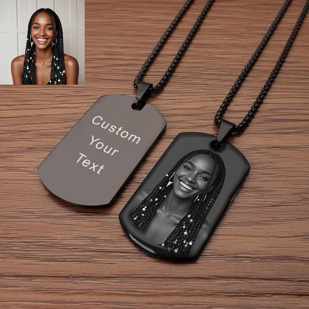 Pendentif Collier Personnalisé Photo et Message Porte-clés Plaque militaire, Collier Gravé avec Photo Cadeaux de Noël