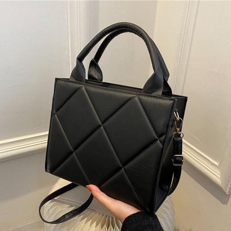 

Large Capacity Women s Bag Diamd-shaped Grid Square Leather Shoulder Bag For Women Simple Retro Tote Bag Shopping Bag чёрный
