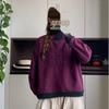 2025 Winter Plus Velvet Retro Color Block Hoodie: Artistic Patchwork Casual Loose Pullover for Women