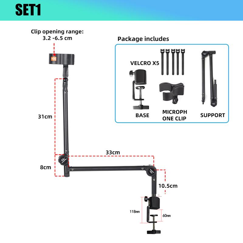 Stojak na ramię mikrofonowe biurkowy regulowany uchwyt na mikrofon do gamingu, podcastingu, streamingu, nagrywania, mikrofon z przedłużonym wysięgnikiem
