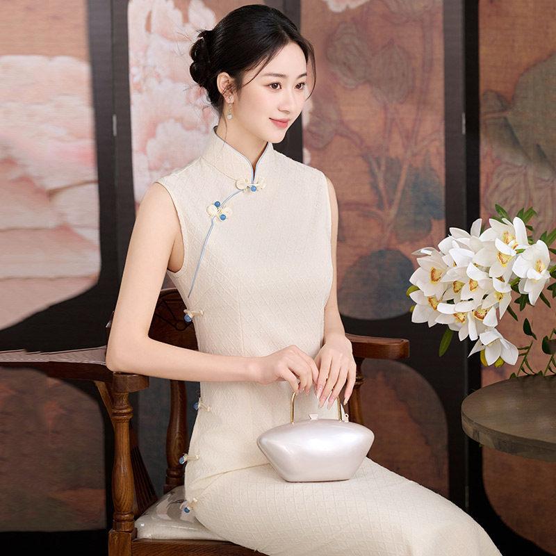 White sleeveless national style new Chinese Suzhou long cheongsam improved young 1011 new women's high sense summer
