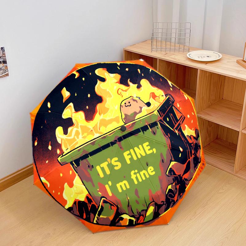 1 PC Automatic Folding Umbrella - Flame Art Pattern, Portable & Foldable Design with 8 Ribs, Christmas Birthday Gifts