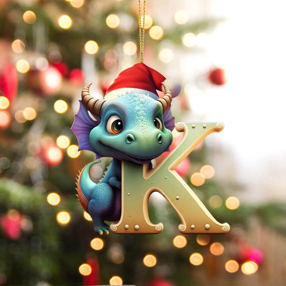 Acrylic 26 Letters Christmas Dragon Pendants Printed Pattern Christmas Tree Pendants  New Year