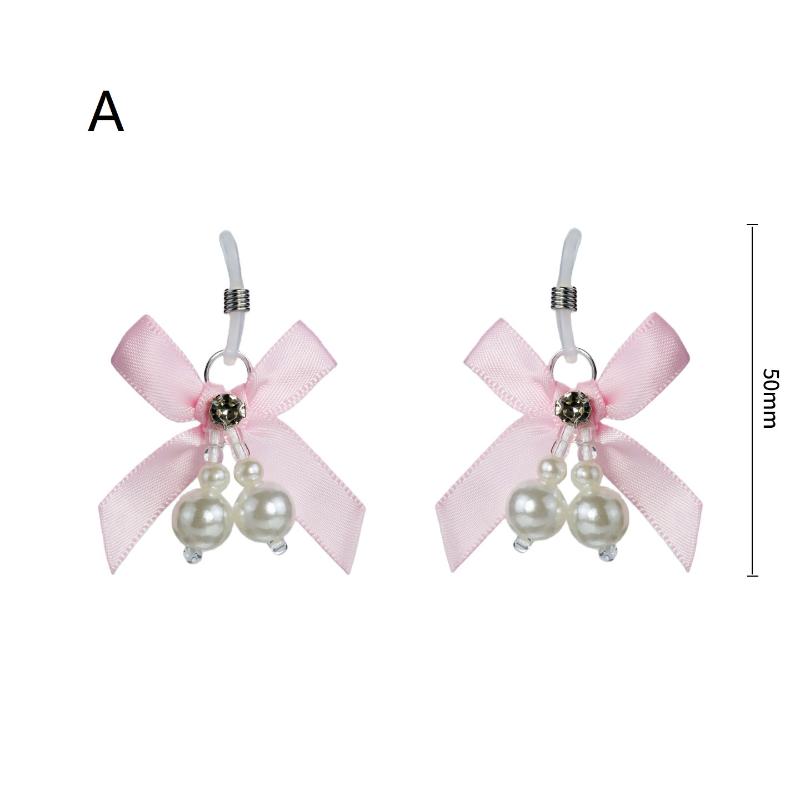 Pink Adjustable Metal Nipple Clamps with Soft Non-Slip Pads Bow Pearl Rhinestone Decor for Couples Intimate Bedroom Play