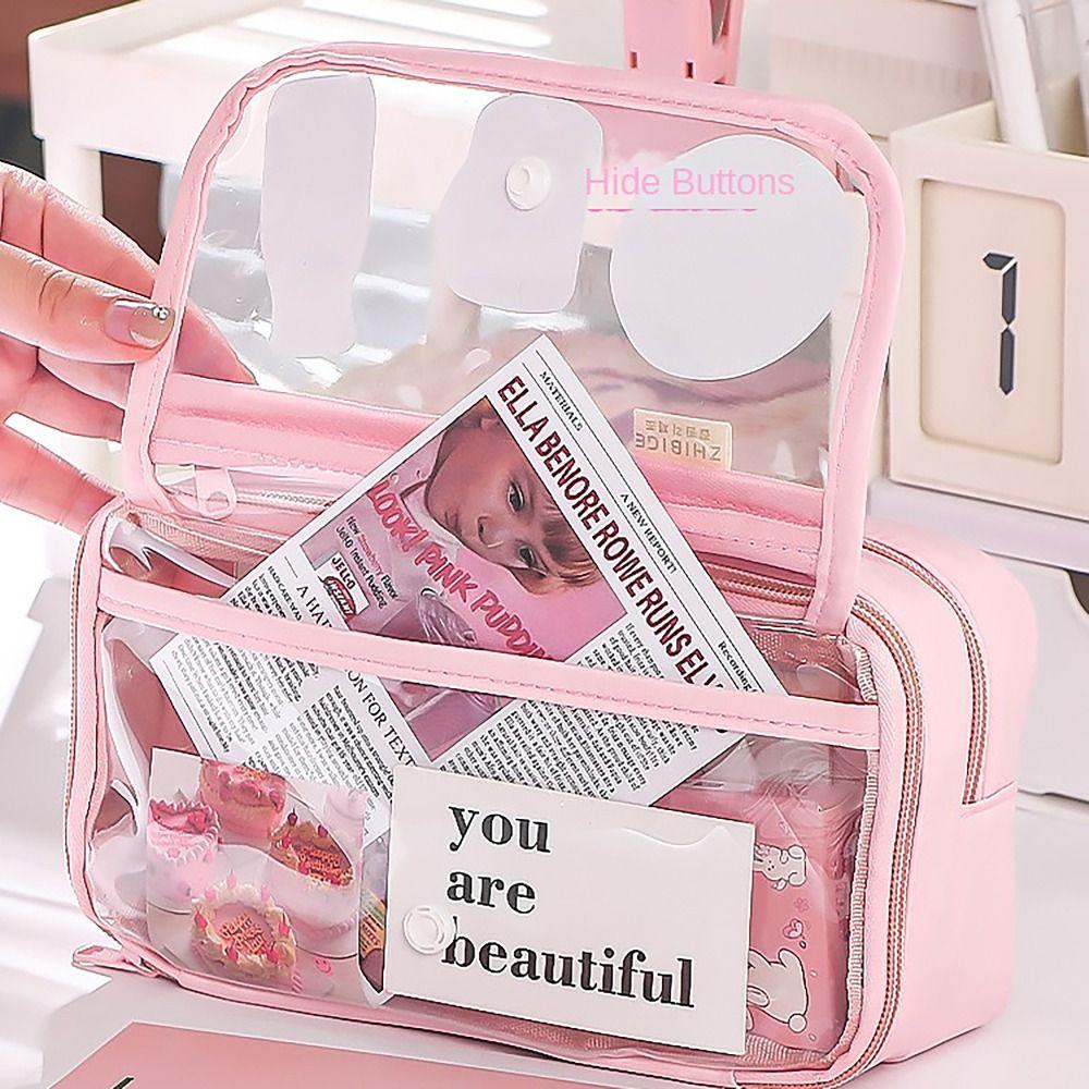 Transparent Flip Cover Pencil Case Multi-functional Stationery Storage Pouch Pen Bag Student Gift