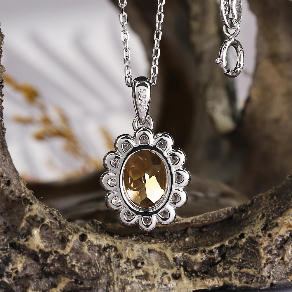 925 Sterling Silver Ring Earrings Pendant Necklace Nautral Oval 7*9mm Citrine Fine Jewelry Set for Women's Banquet Birthday Gift