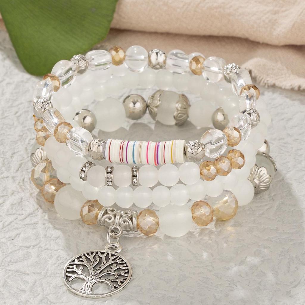 Bohemian Layered Beaded Bracelet with Life Tree Pendant