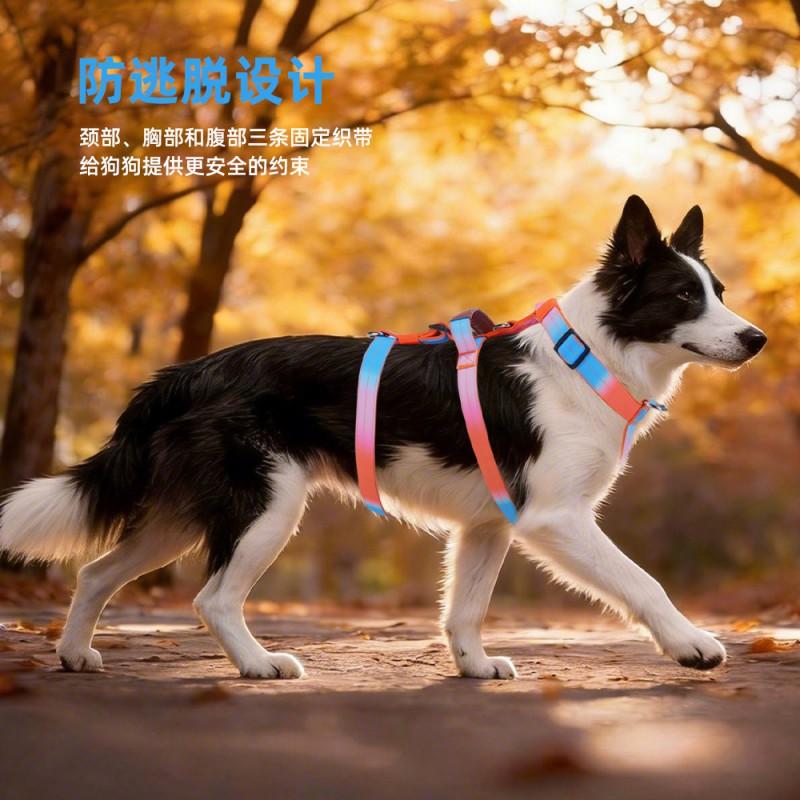 Adjustable Dog Harness With Anti-Escape Design Gradient Color Chest Vest Leash Small Medium Large Dogs