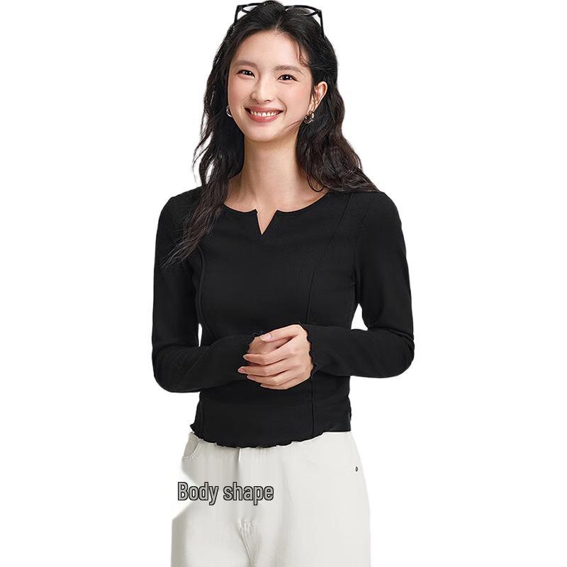 Semir Women s Slim Fit Ruffle Trim Long Sleeve Crop Top S