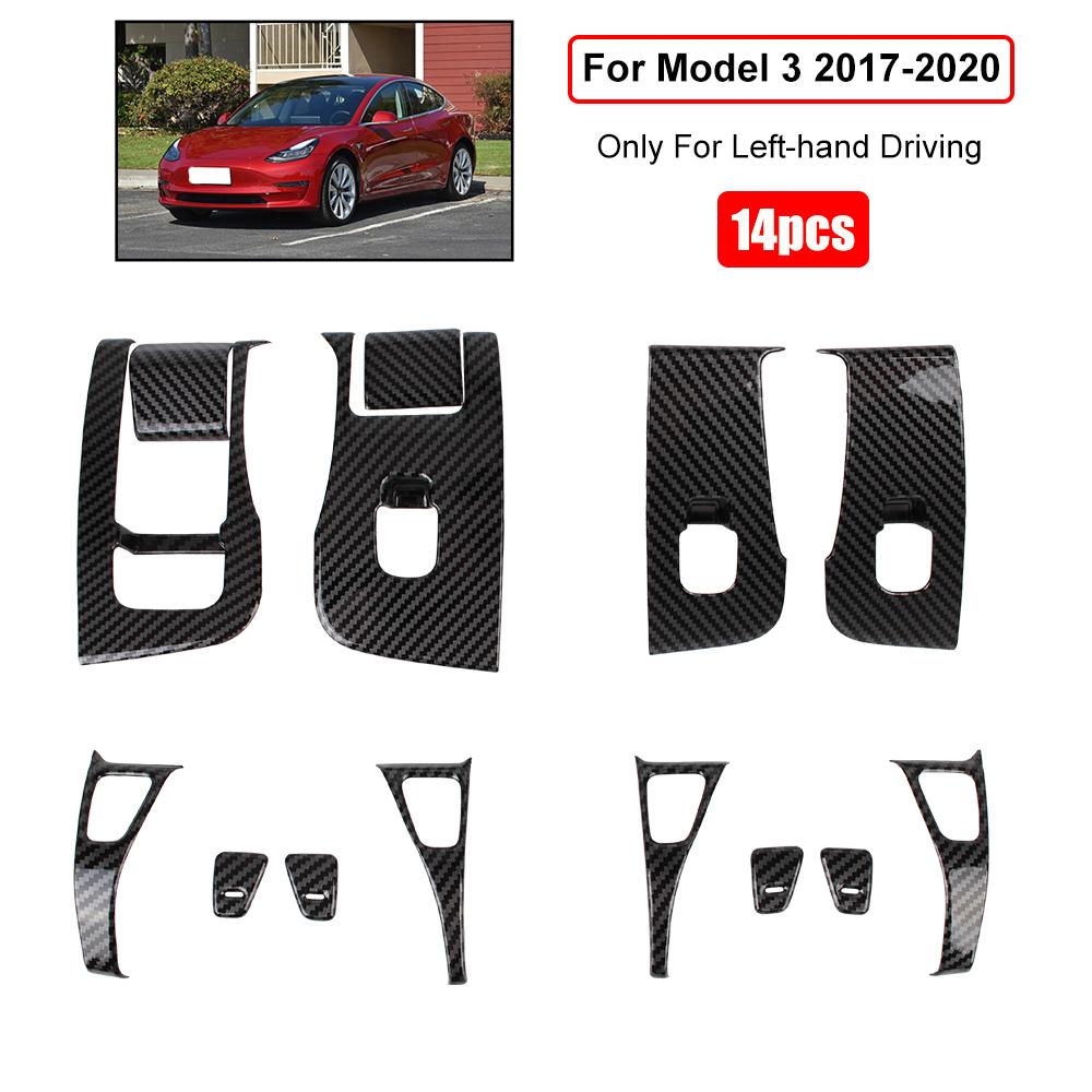 

Наклейки для интерьера автомобиля 14 шт. Накладка на рамку кнопки переключателя стеклоподъемника для Tesla Model 3 2017-2022, углеродное волокно model 3 2017 to 2020