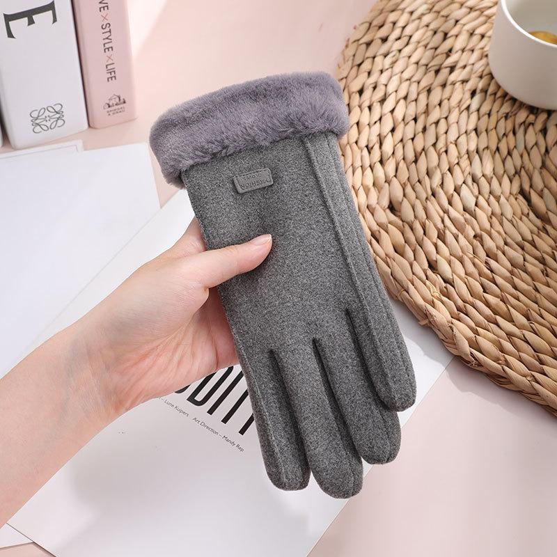 Thermal gloves autumn and winter Gary lady outdoor German velvet thickened velvet imitation rabbit fur mouth gloves