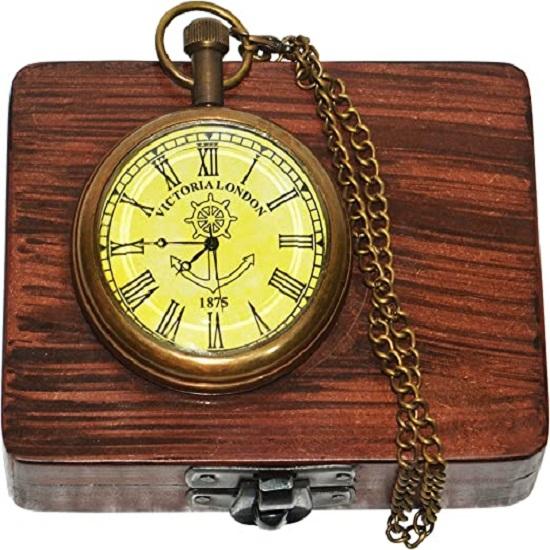 Royal Handicraft Antique Vintage Maritime Victoria London 1920 Pocket Watch In Wooden Box