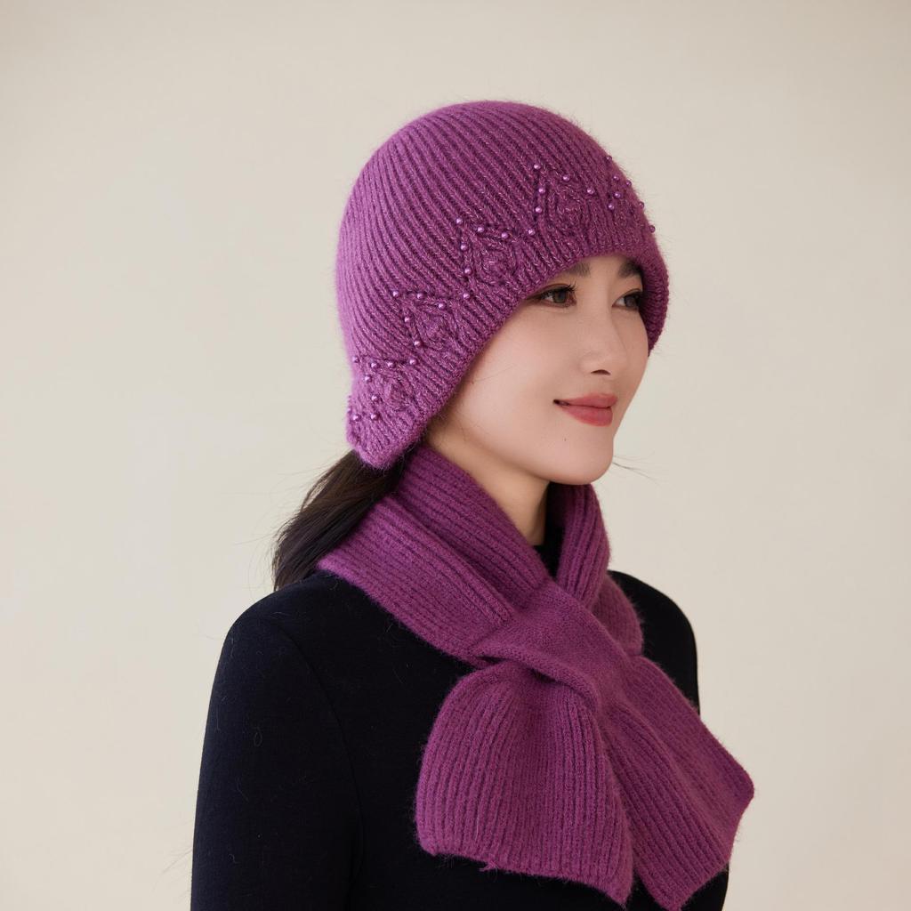 Autumn and Winter Middle  Aged and Elderly Mother's Hat Rabbit Plush Woolen Hat Old Lady's Plush Duck Tongue Women's Warm Knitted Hat