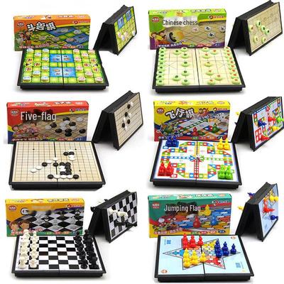 Set Scacchi Volanti Magnetico Pieghevole per Bambini - Giocattolo Educativo Portatile con Dama Cinese a Salto a 5 Pezzi