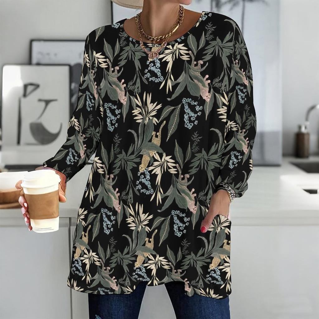 Plus Size Women Crew Neck Long Sleeve Tunic Soft Oversized Tops For Home Life And Casual Walking