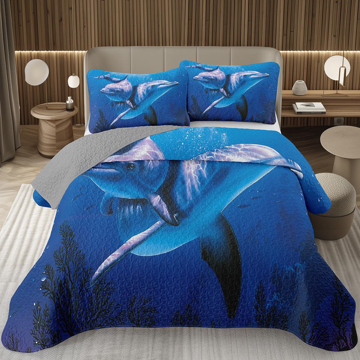 

Comforter Cute Dolphin Twin/King Reversible Grey Quilted Ocean Animal Bedding Set 2/3 Pieces Soft Lightweight Quilt Set Comforter (quilt)-EU Single(135*200cm)3pcs