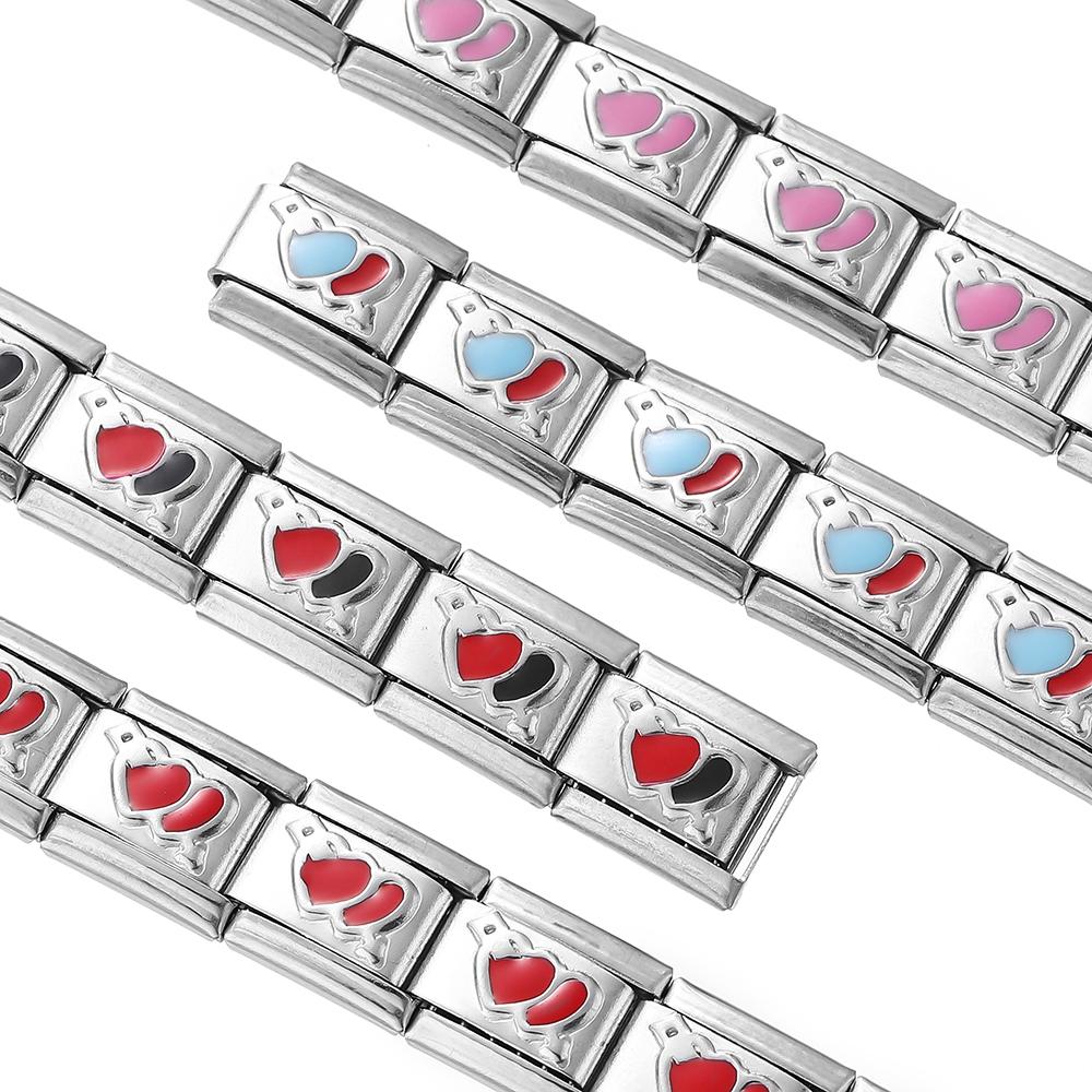 1pcs Fashion 3 Styles Heart Love Charms Italian Links Fit 9mm Bracelet Stainless Steel DIY Making Women Jewelry