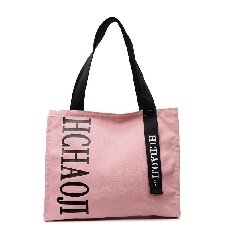 Letter Print Canvas Shoulder Bag Women's Travel Large Capacity Tote Bag Student Class Commuter Bag