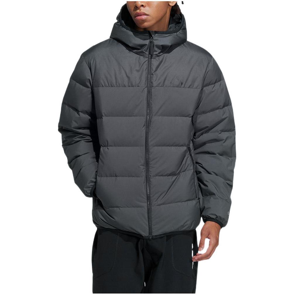 Adidas Logo Print Zip Hooded Down Jacket Unisex Outerwear Grey HZ2594