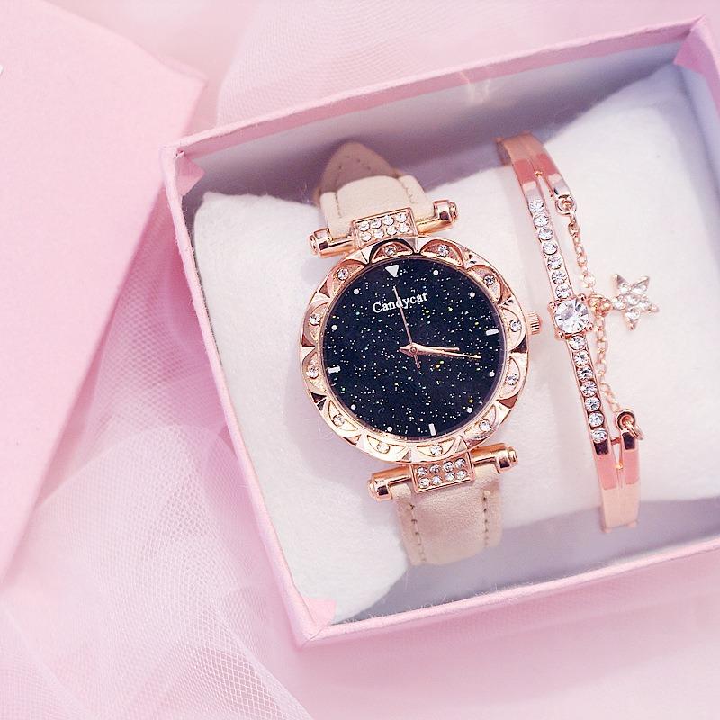 Starry Sky Watch Women's Fashion Trend Simple Casual Women's Watch Student Two-piece Gift Watch