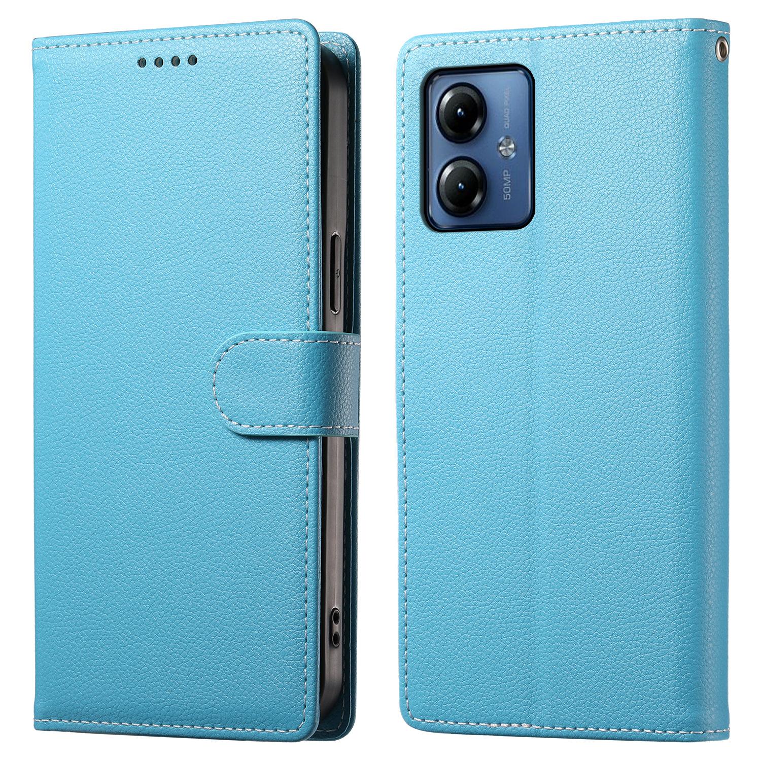 

Чехол для Motorola Moto G14 4G/G54 5G, кожаный бумажник с текстурой личи, чехол для телефона с магнитной застежкой Sky Blue