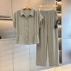 Yuzhaolin Women's 2026 Summer Subtle Pattern Short-Sleeve Shirt & Wide-Leg Pants Set