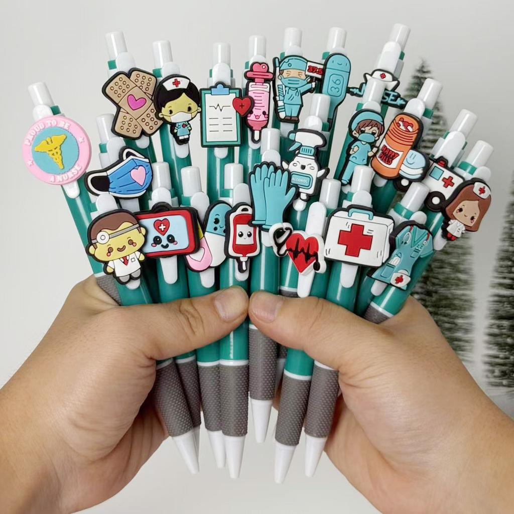 10Pcs Round Ballpoint Pens, Turquoise Medical Series Gel Pens, Suitable for Doctors, Nurses and Students, Halloween Christmas Party Stationery Supplie