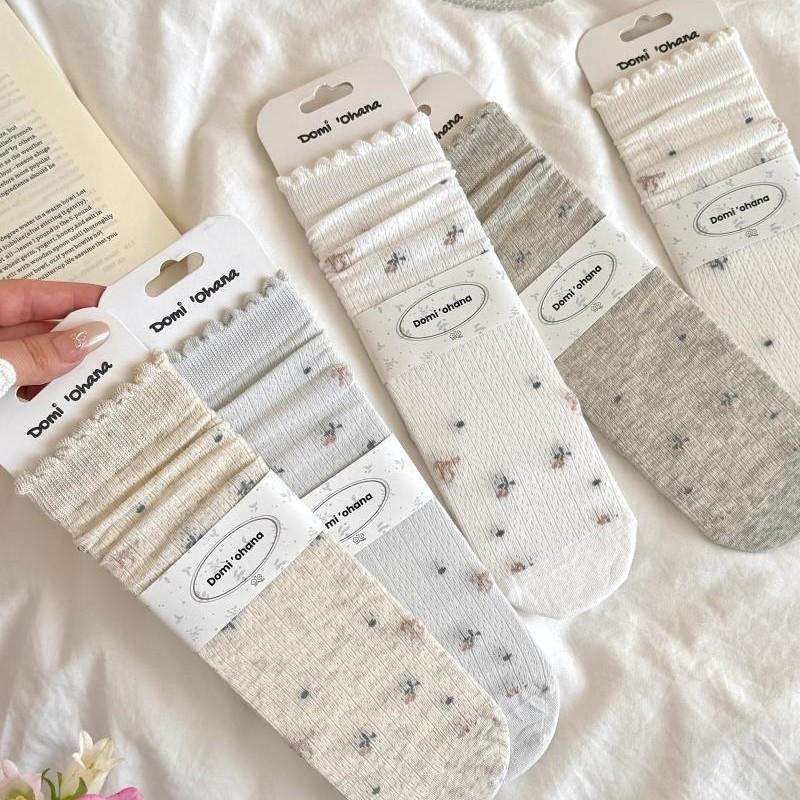 Spring and Summer Lightweight Straight Leg Socks for Children - Boneless Vintage Floral Breathable Mid-Calf Socks - Pile Socks