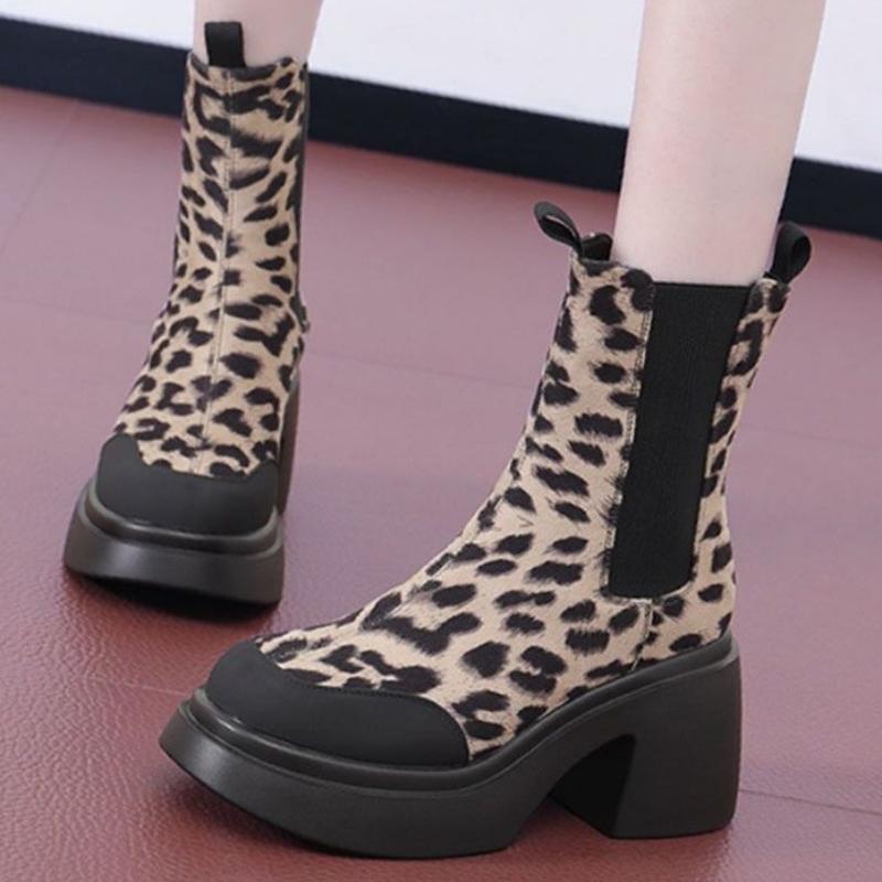 

Мода 2024 года. Брендовая женская обувь. Женские сапоги с леопардовым принтом. Модные современные ботинки без застежек. Горячая распродажа. Туфли до середины икры с круглым носком. Женские. 40 цветной печати леопарда