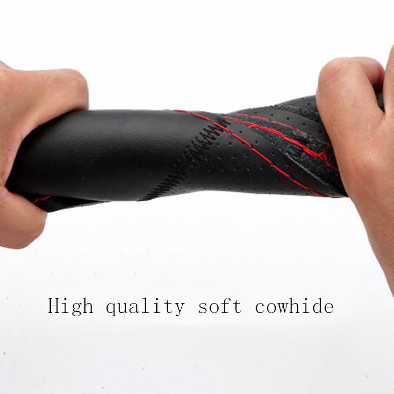 Hand-Stitched 38CM Car Universal Leather Steering Wheel Covers soft Leather braid on the steering wheel of With Needle