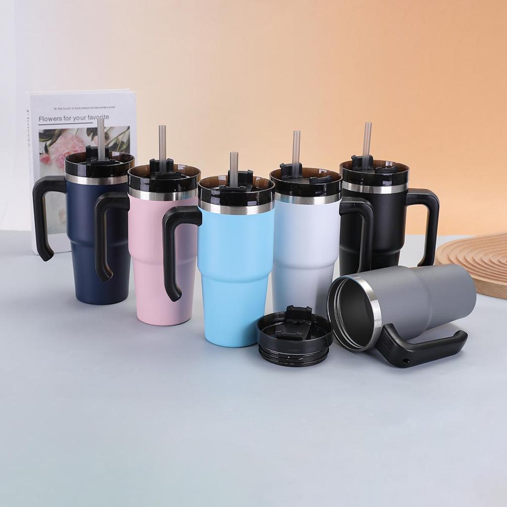Insulated 20oz/30oz Stainless Steel Cup with Handle and Straw – Perfect Business Gift