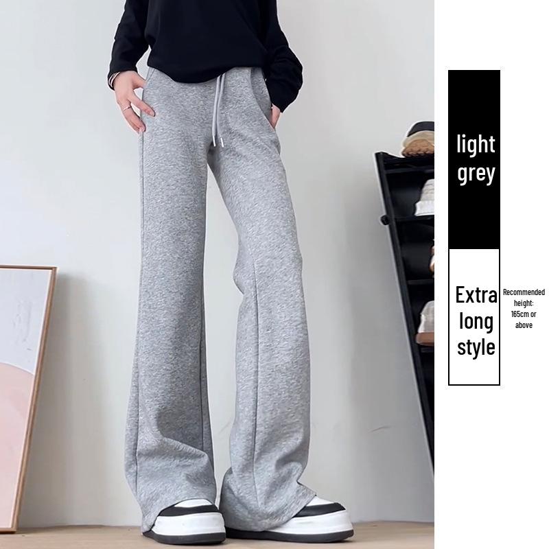 Douyin Women’s Winter Fleece-Lined Micro Flare Sweatpants - 2024 High Waist Slimming Wide Leg Horseshoe Pants