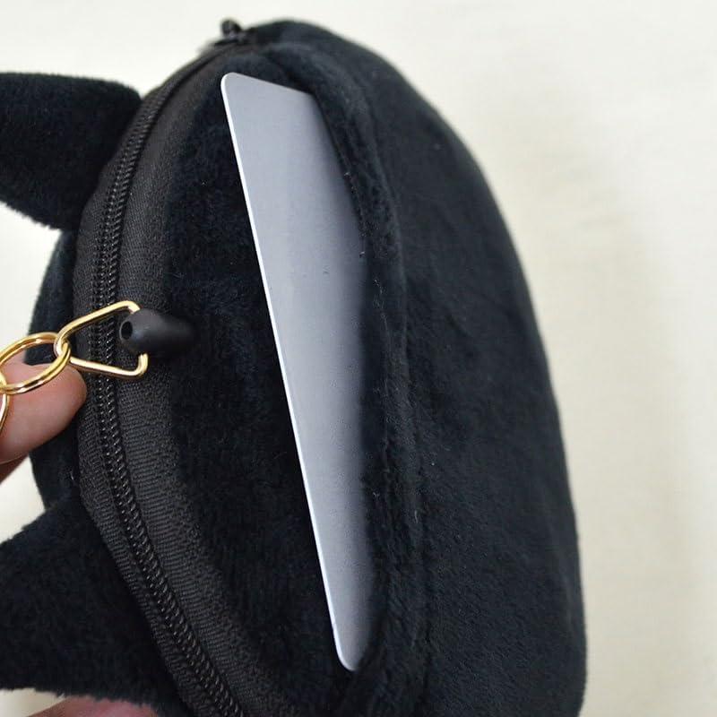 Pass Case, Plush Toy, Keychain with Reel, Fluffy Me Plush Pass Case, Storage Function, Chuck, IC Card Case, Card Case, Cat, Black Cat, Lightweight,