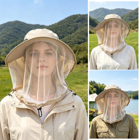 Outdoor Sun Hat with Mosquito Head Net Neck Flap Breathable Men Women Fishing Hiking Camping Climbing Face Netting Wide Brim Hat