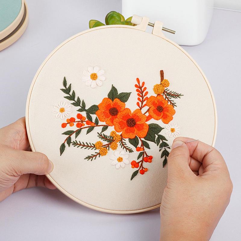 Flower Pattern Hand Embroidery Beginners Kit Embroidery Sewing Needlepoint Set Craft for Embroidery Enthusiasts Lovers