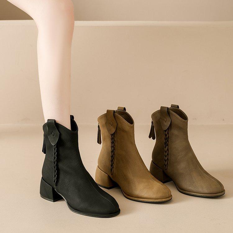 High-heeled Short Boots Women's 2025 Autumn New Fashion Versatile Retro Temperament Thick Heel Thin Boots British Martin Boots