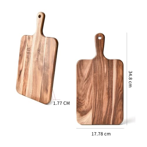 Large Wooden Cutting Board with Handle, Made from Natural Acacia, Lightweight and Eco-Friendly, Stylish Kitchen Board, Perfect for Lunch, Pizza, Bread