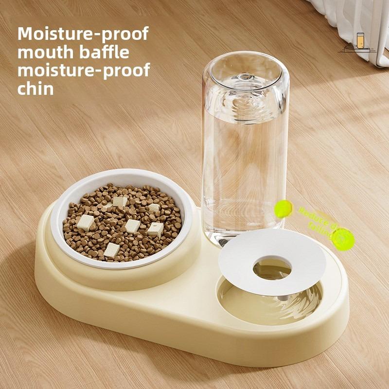 Ceramic Cat Bowl - Combined Water and Food Automatic Drinking and Feeding Device with Neck Protection for Dogs - Pet Bowl That Prevents Spilling