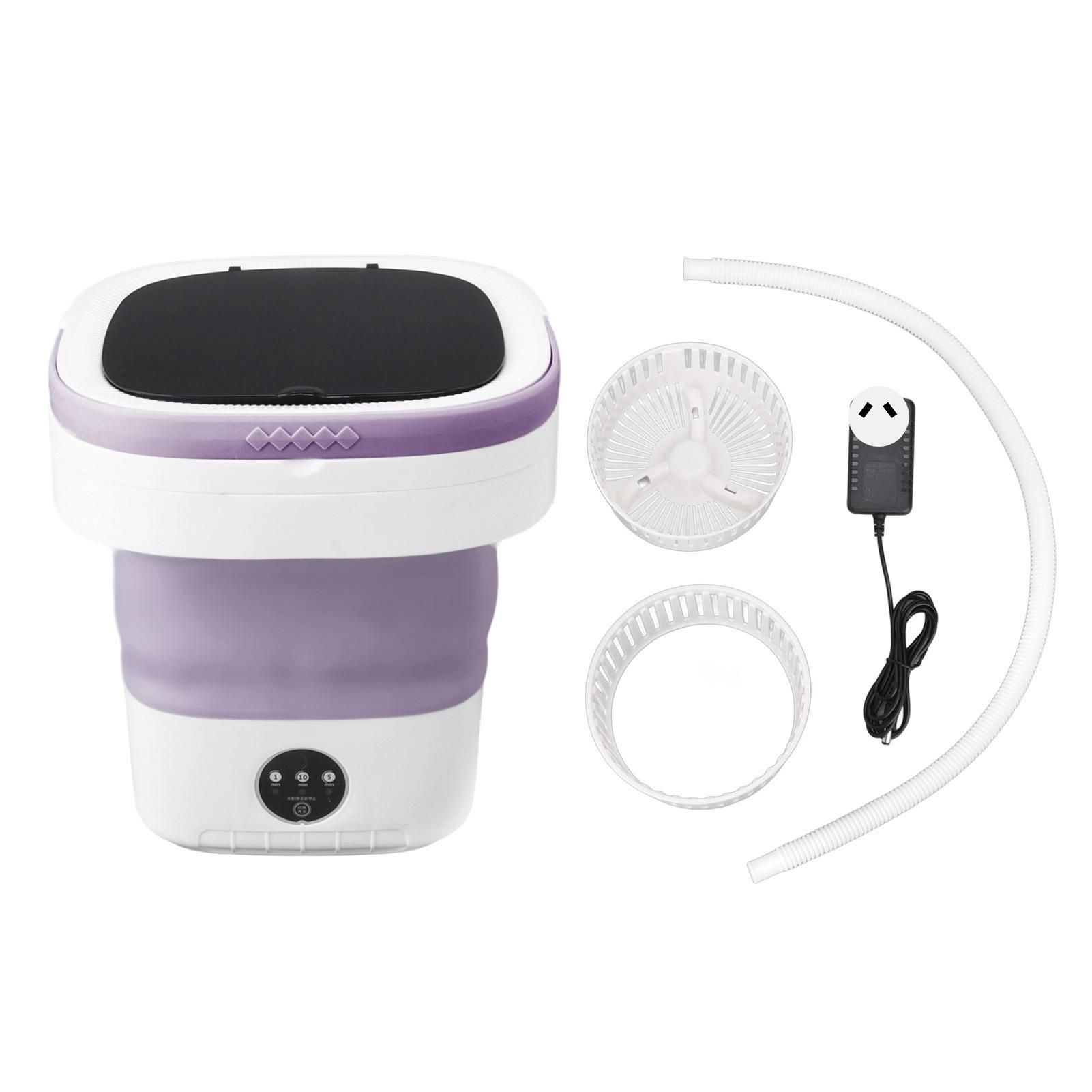 

Мини-переносная складная стиральная машина с ведром объемом 7,5 л, с функцией мягкого отжима и дренажной трубой фиолетовый