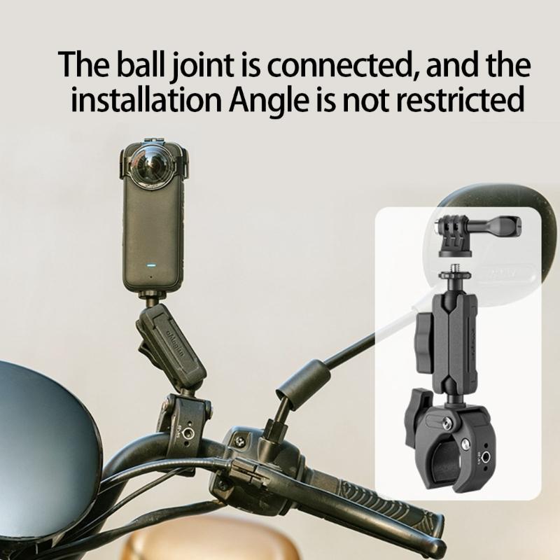 Heavy Duty Motorcycle Camera Clamp Double Ball Head Handlebar Mount Adjustable Angle Bike Mount For Adventure Filming