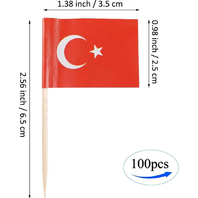 QQSD Turkey Toothpick Flag Turkish Small Mini Cupcake Topper Flags,100 pcs