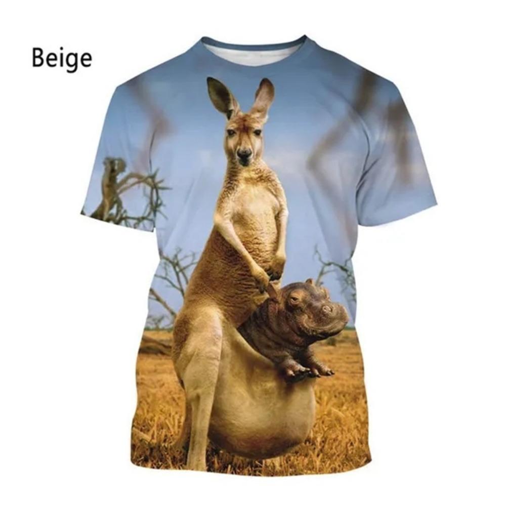 Niedliches Tier Känguru Muster T-Shirt Für Männer Frauen 3D Druck Lässig Kurzarm Lustige T-Shirt Tops Herren Übergroße T-Shirts