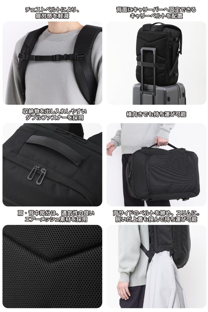 ELECOM Backpack with Expandable Gusset and Compression Function, Perfect for Business Trips, 15.6-inch Capacity, 180° Full Opening, Black,