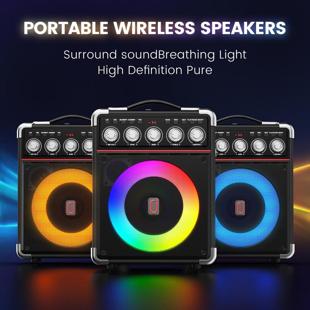 Karaoke-Maschine mit 2 Mikrofonen: HWWR Tragbare Karaoke-Maschine für Erwachsene Kinder, Party-Bluetooth-Lautsprecher mit Bass-/Höhenregelung